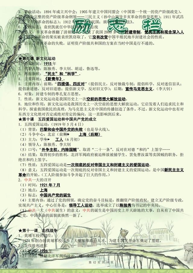 学霸老师强烈推荐初中历史知识点归纳总结，全面打印版