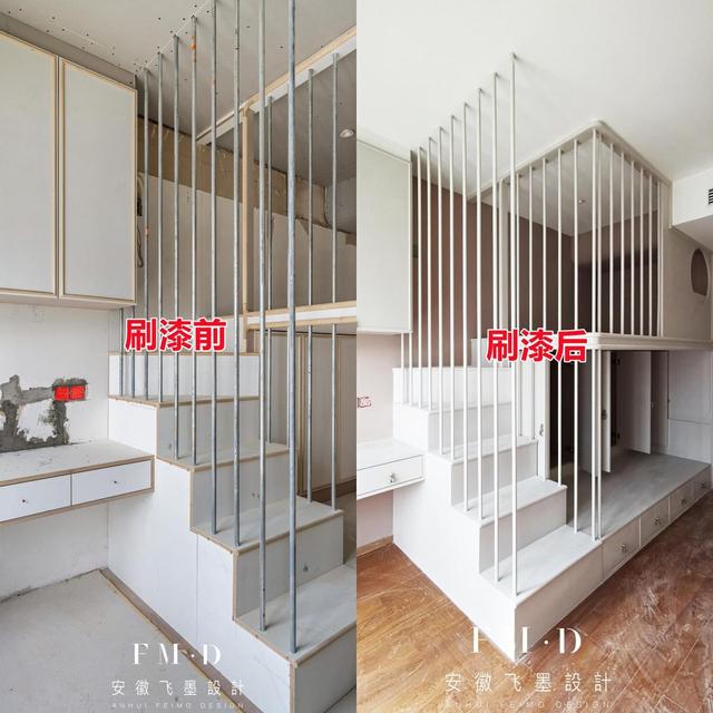 11㎡书柜书桌一体化，上下双层儿童床，楼梯钢筋环绕好结实