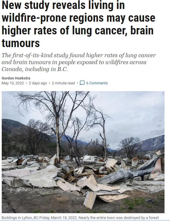 研究称 居住在野火区的人群 患肺癌脑瘤的几率大大增高