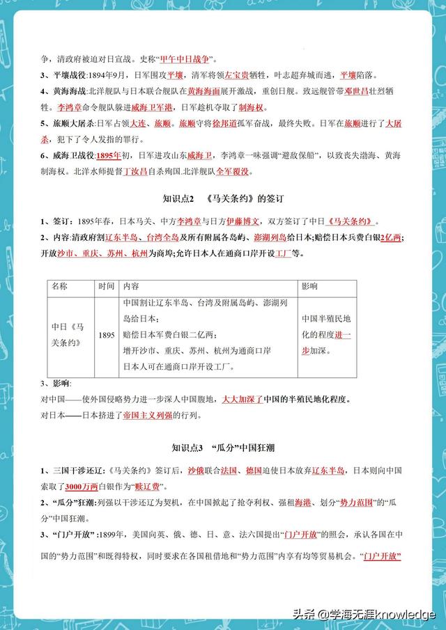 10年班主任提炼初二上册历史“抓分”高频考点笔记，班上36个95+