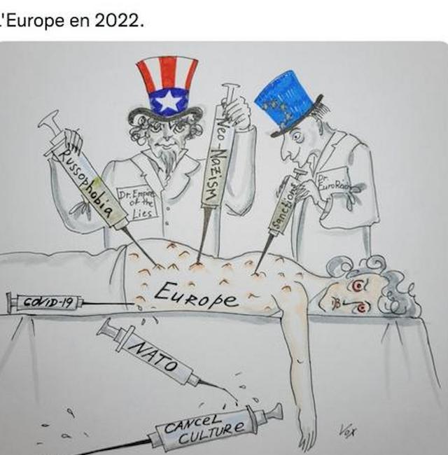 气急败坏，俄罗斯大使馆发布“欧洲舔美”漫画，法国看后火冒三丈