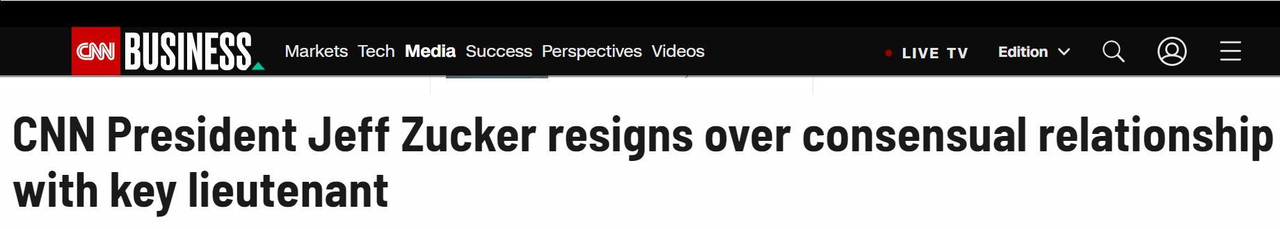 CNN总裁因未及时披露职场恋情辞职