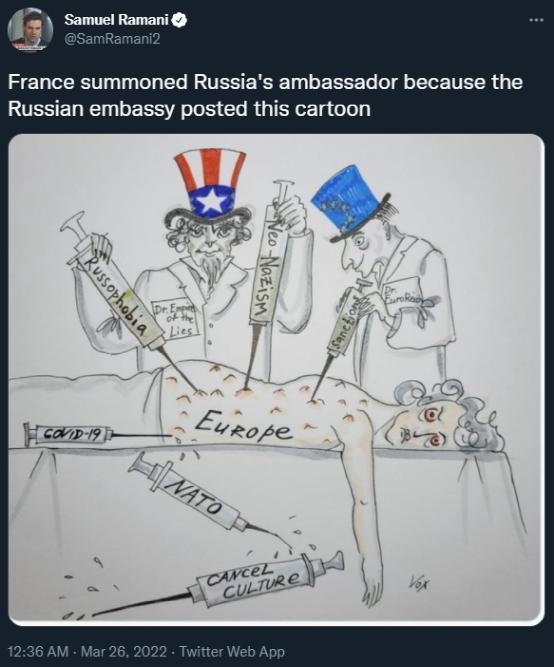 俄使馆发两幅漫画，法国怒了