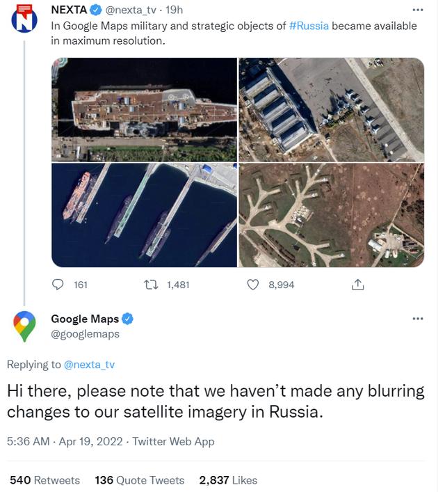 明查｜谷歌地图开放俄战略要地卫星图像？