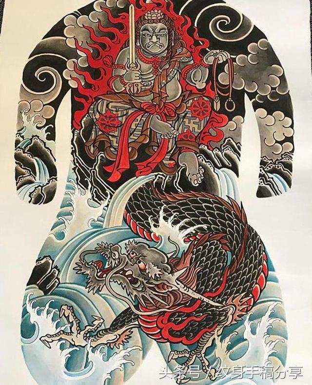 明王花臂纹身，不动明王纹身手稿分享