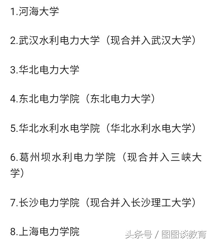 原水利电力部8所直属高校，5所独立发展，3所合并！
