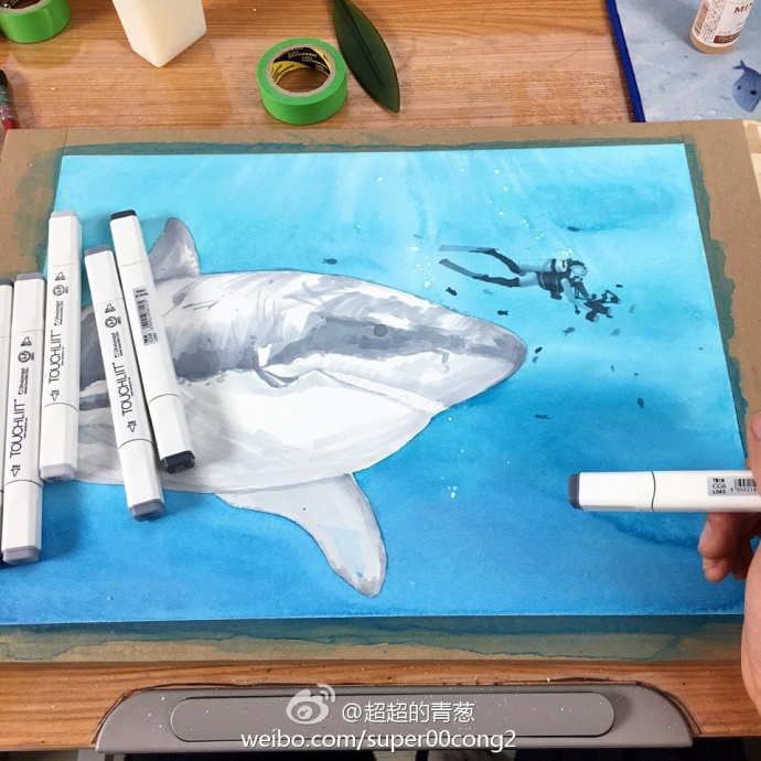教你如何画一条“残暴无比”的鲨鱼，太美了！