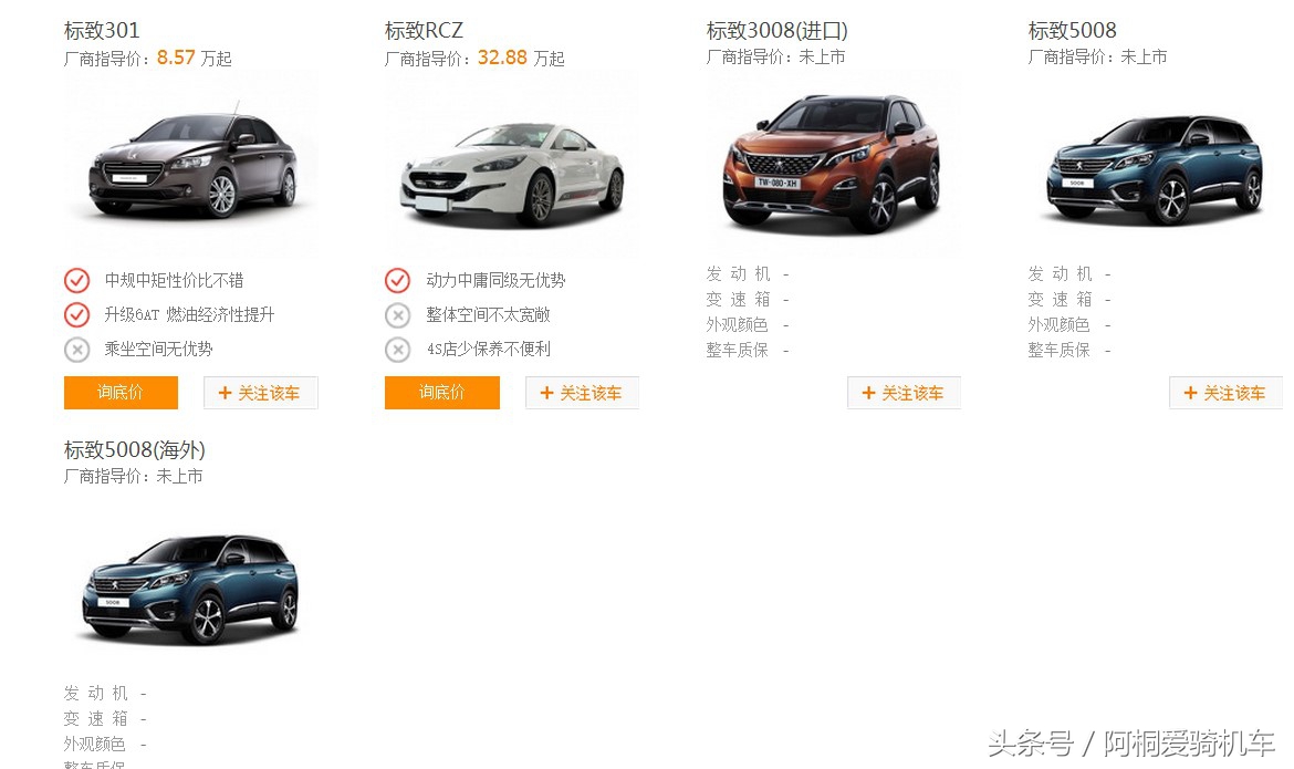 标致汽车报价大全一览表