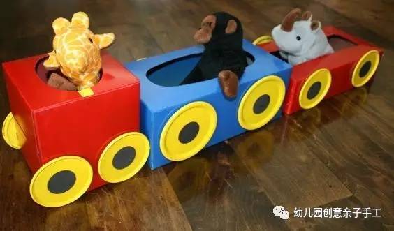 幼儿园废物利用手工：纸皮箱与盒子，变身小汽车等逗笑小孩