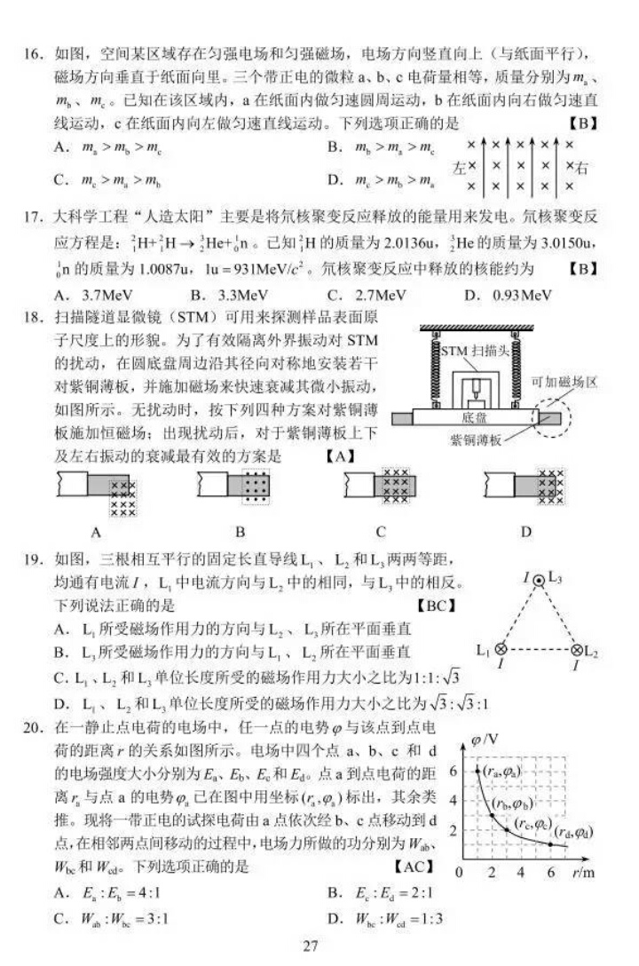 2017年山东省高考理科试题及答案（高清标准版）暨试题分析
