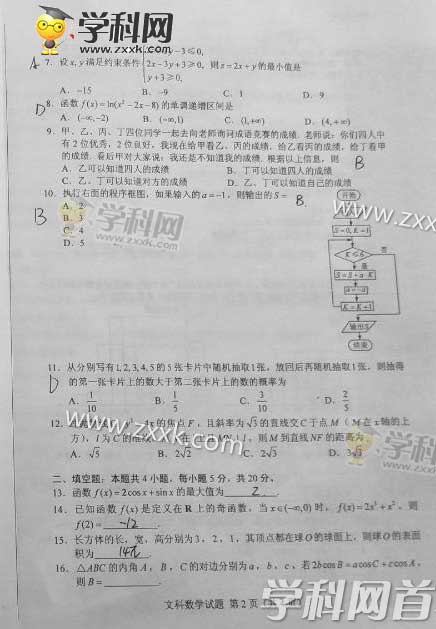 2017全国卷2高考数学文理科汇总试题