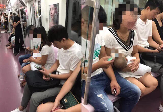 年轻妈妈地铁哺乳，众人尴尬，网友：为何不用哺乳巾？