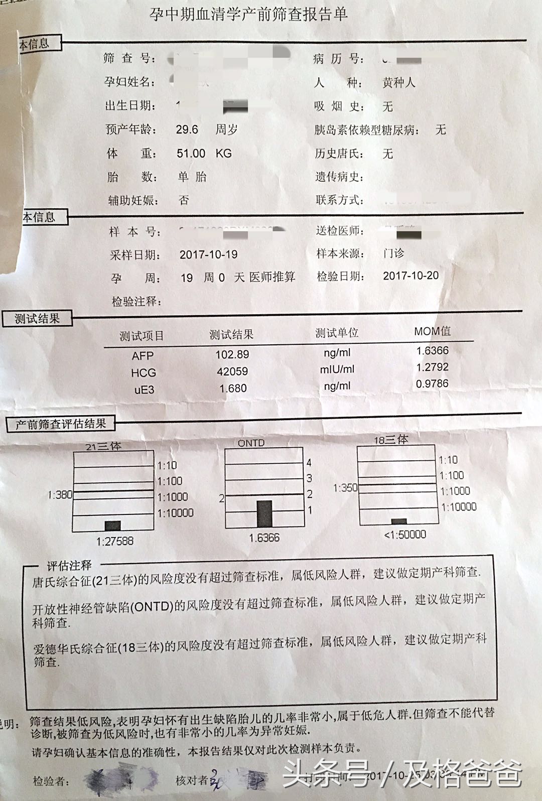 宝爸陪孕日记~唐氏综合筛查，检查什么？费用多少？附报告单