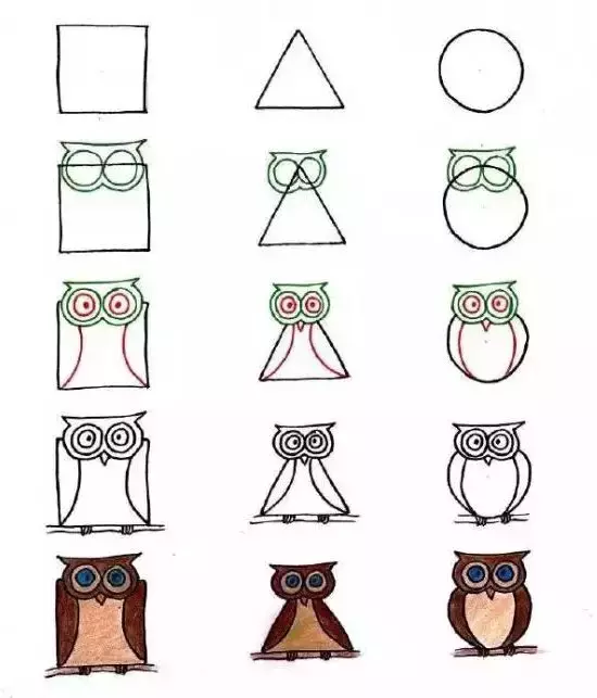 儿童简笔画:三种几何平面图形,轻松教孩子画动物,颠覆想象力