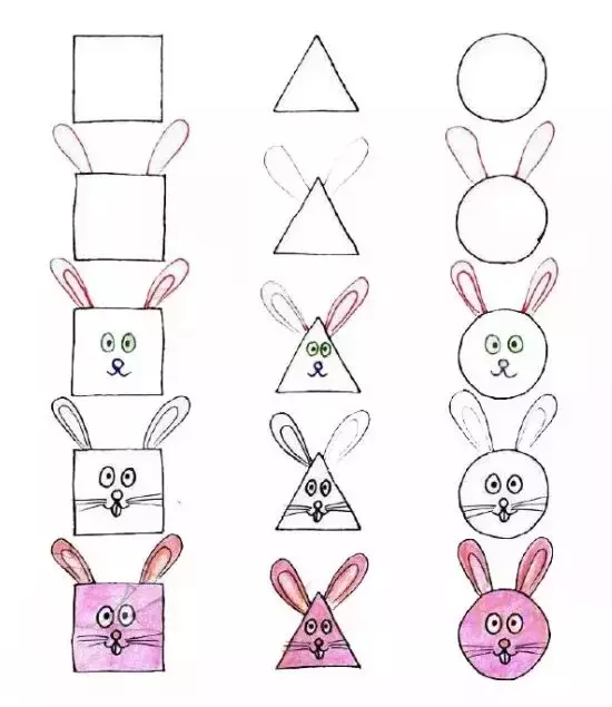 儿童简笔画:三种几何平面图形,轻松教孩子画动物,颠覆想象力