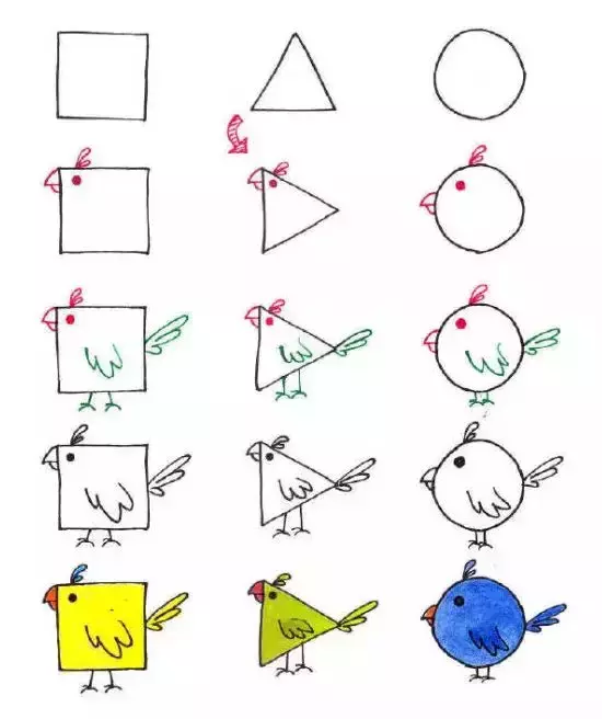 儿童简笔画:三种几何平面图形,轻松教孩子画动物,颠覆想象力