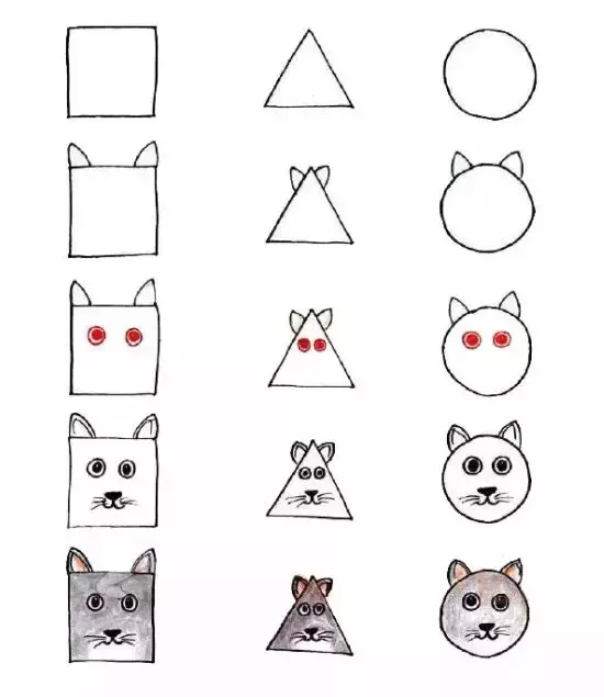 儿童简笔画:三种几何平面图形,轻松教孩子画动物,颠覆想象力