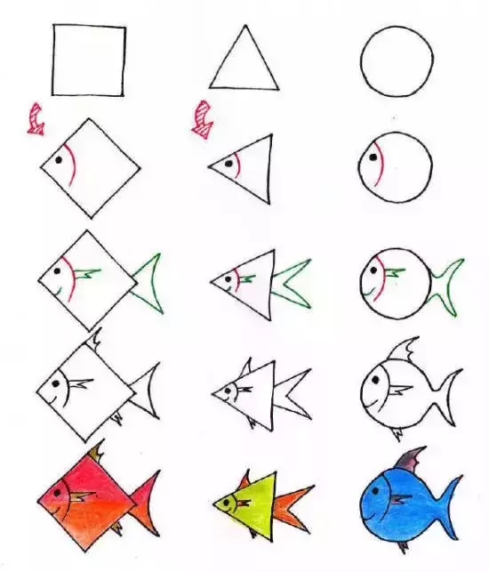 儿童简笔画:三种几何平面图形,轻松教孩子画动物,颠覆想象力