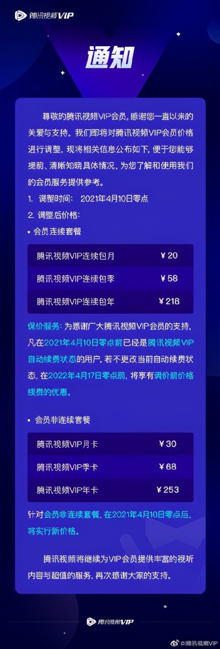 腾讯视频会员涨价，与爱奇艺比起来是毫不手软，每月至少多花5元