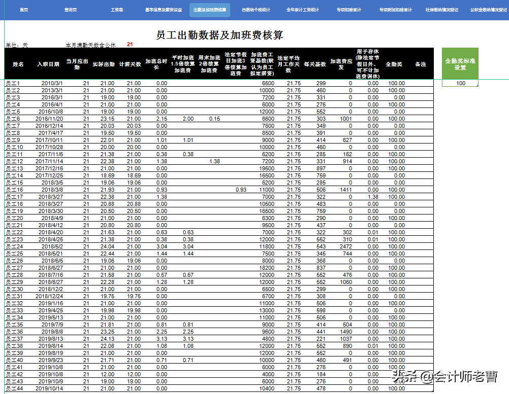 超全的工资核算系统，含专项扣除，附带五险一金计算器，会计必备