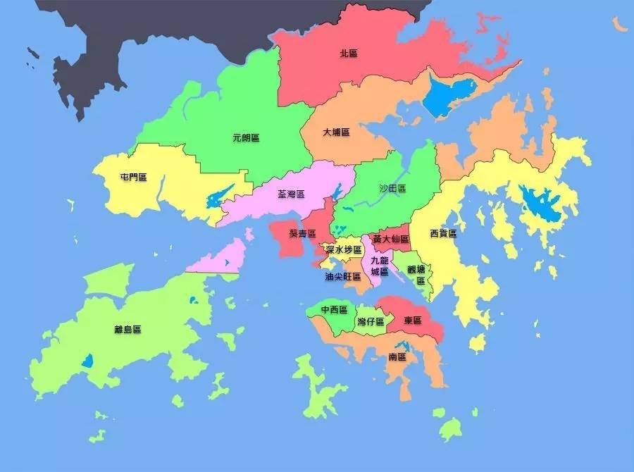 新界:北区,大埔区,沙田区,西贡区,荃湾区,屯门区,元朗区,葵青区,离岛