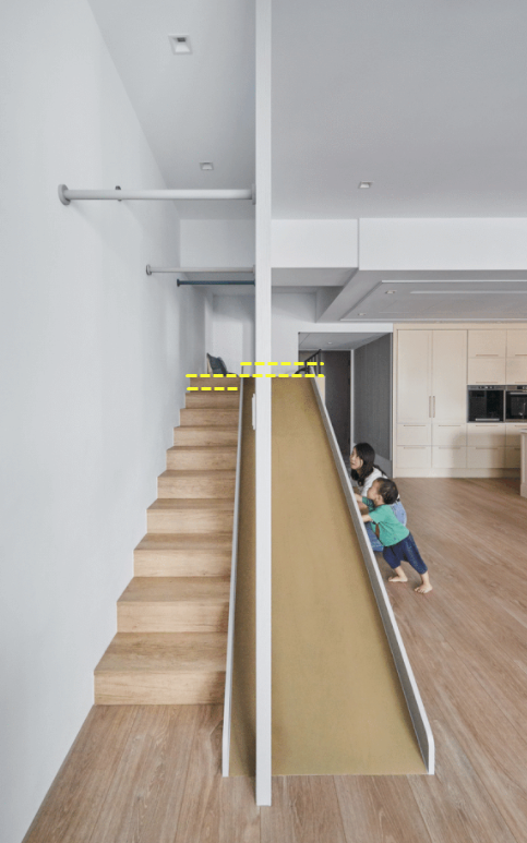 兒童空間設計有條件客廳造個2㎡抬高兒童區，裝個移動滑梯，家里當做遊樂場