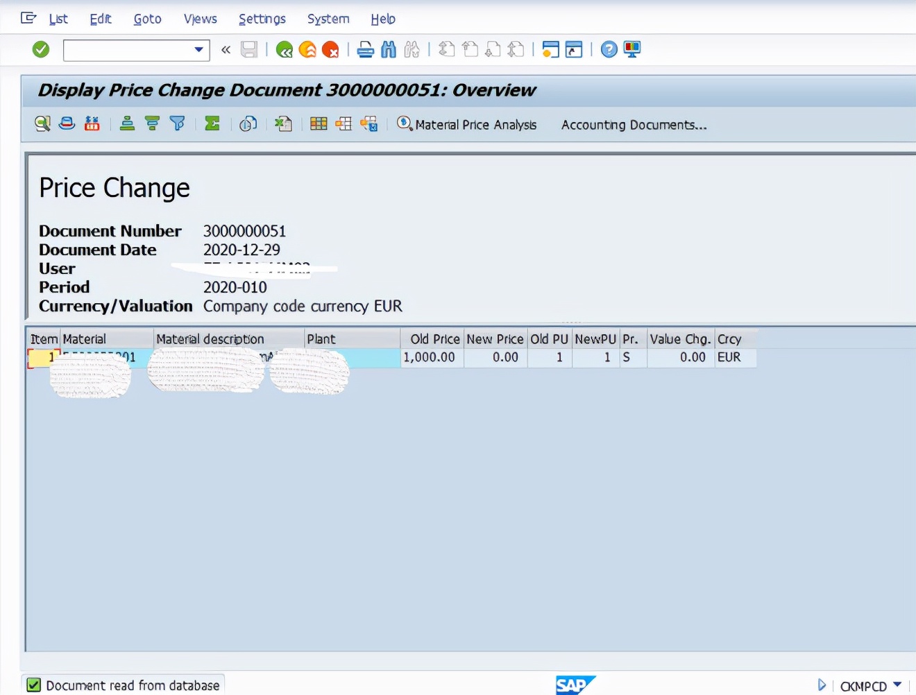 SAP MM 物料成本價格修改歷史的查詢