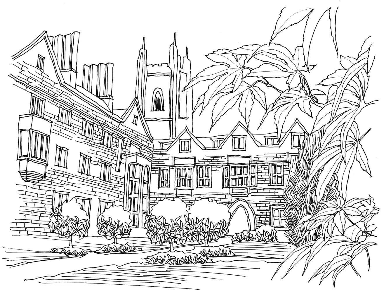 不会画校园风景速写?教你分步骤画多伦多校园建筑,画的太美了