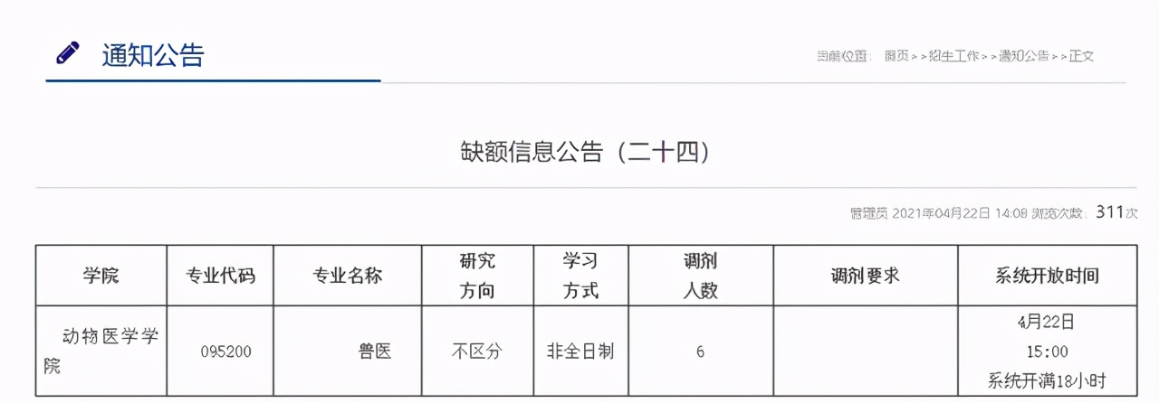 2021年4月22日考研调剂信息：8所高校开放调剂时间及专业汇总