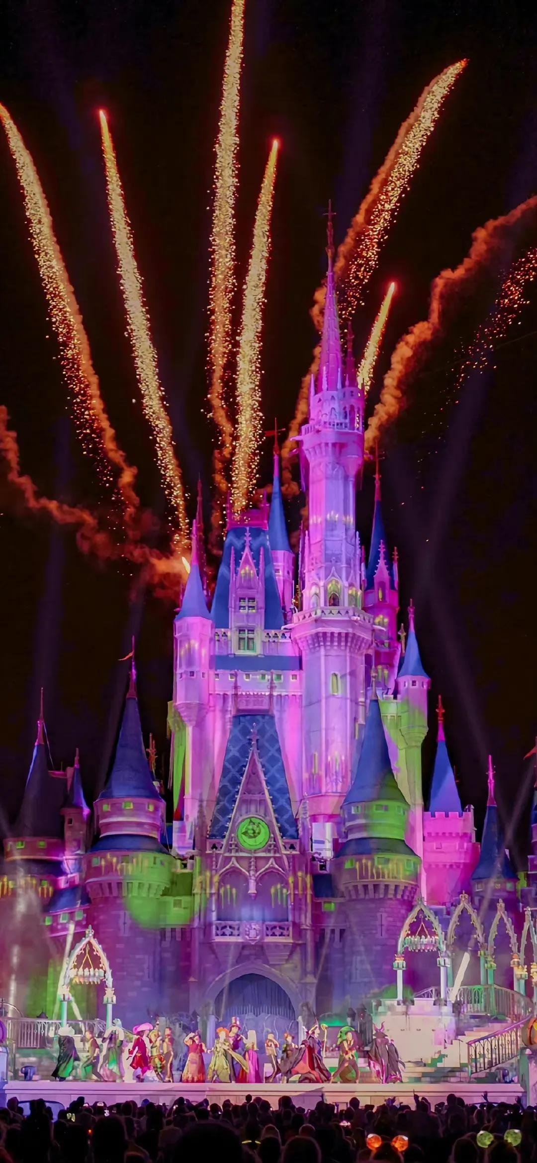 迪士尼 城堡 烟花 夜晚 手机壁纸