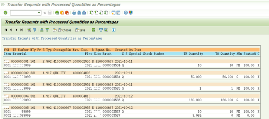 SAP WM 显示TR ITEM的标准报表LX09