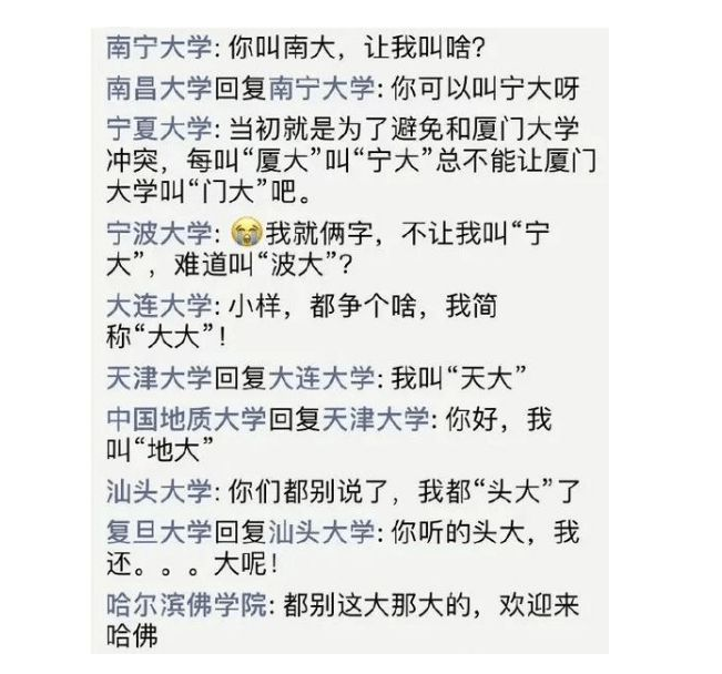 各大高校的简称走红，网友调侃沙雕味十足，叫人哭笑不得