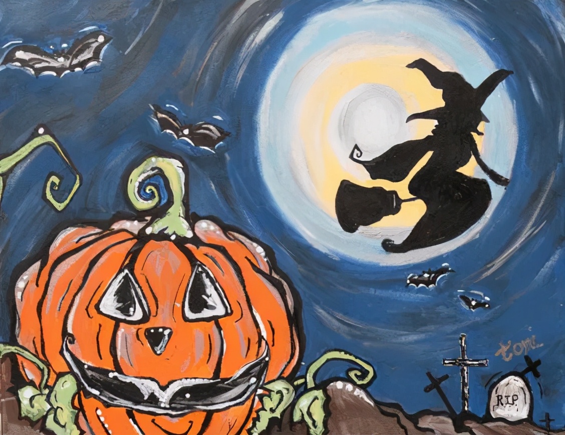 万圣节创意画精选,你们要的南瓜,鬼屋,女巫收藏起来给孩子画