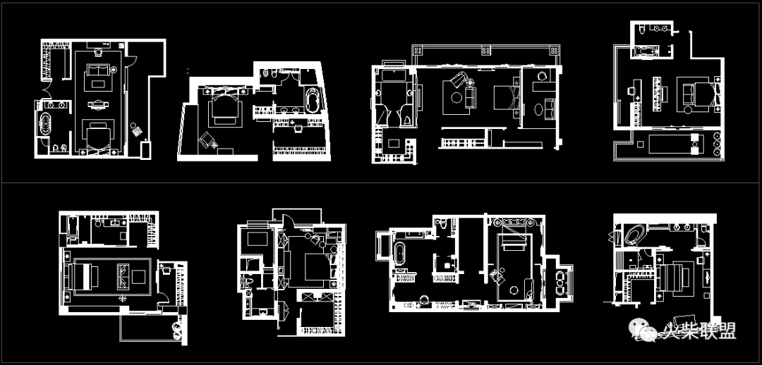国内名师100套主卧平面格局CAD套图方案图库