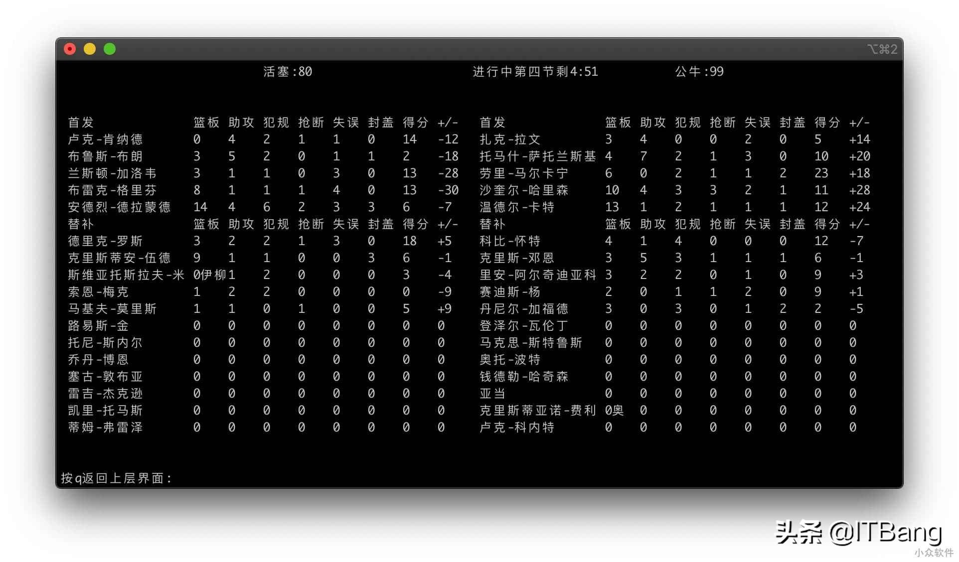 有效的NBA比分直播(用Python命令观看 NBA 比分直播，球员数据)