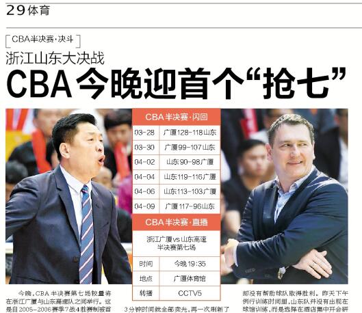 cba在哪里打第7场决赛(CBA半决赛：今晚迎首个“抢七” 浙江山东大决战)