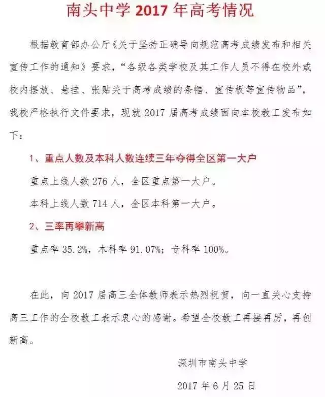 速看！深圳2017年各高中高考成绩汇总！这些学校重本率超高！