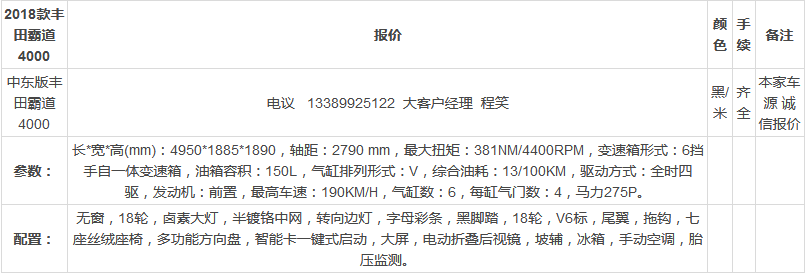 2018款进口丰田霸道4000油耗越野能力秒杀酷路泽途乐