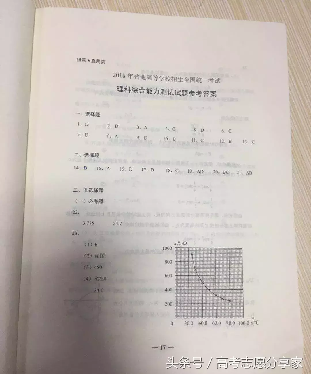 全国一卷高考答案（山西，河南，河北，湖北，湖南，广东，山东等十省）