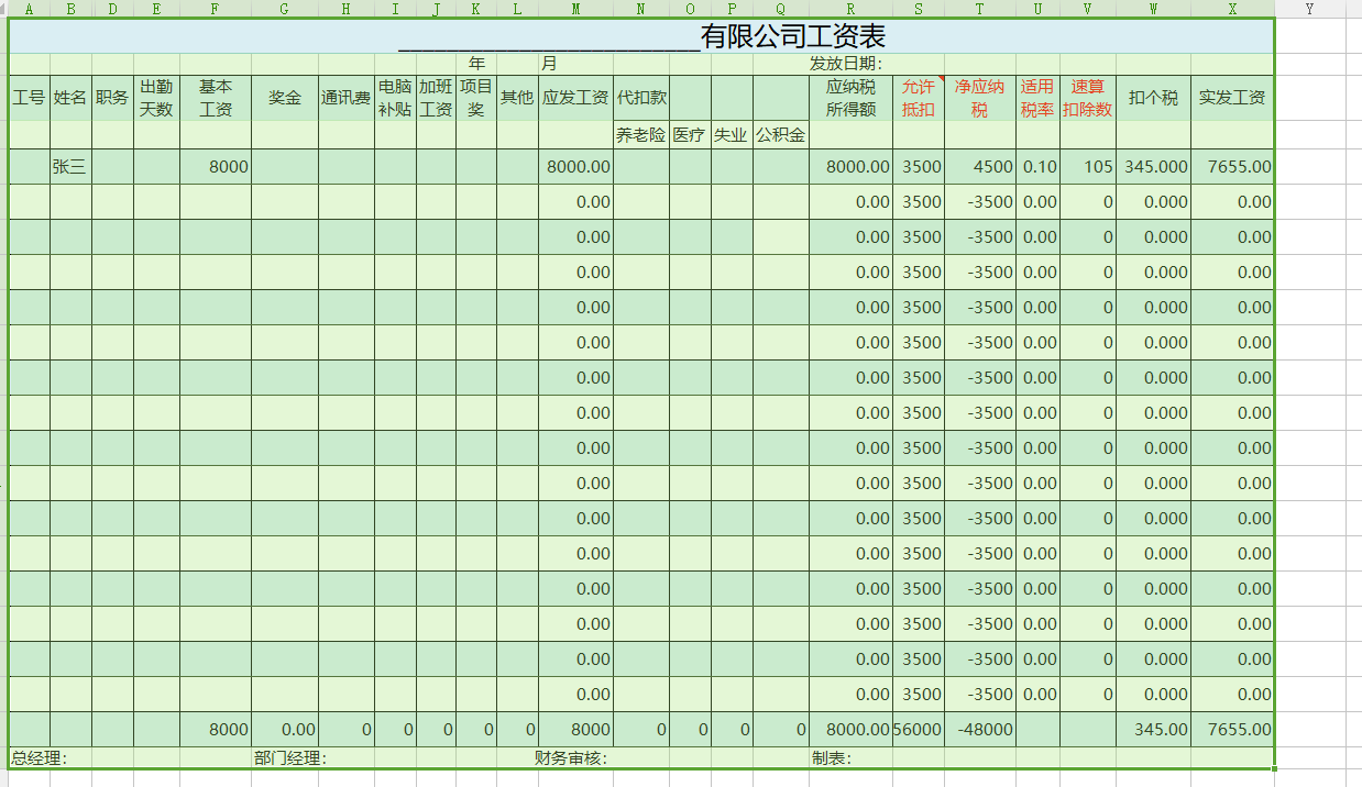 2020最新：工资表模版集合（自带公式，含税、社保）财务无偿分享