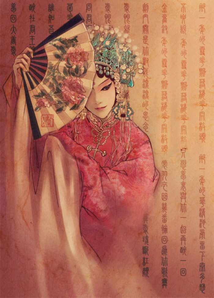 古风 手绘 水彩 插画:戏子入画,谁拿流年 乱了浮华