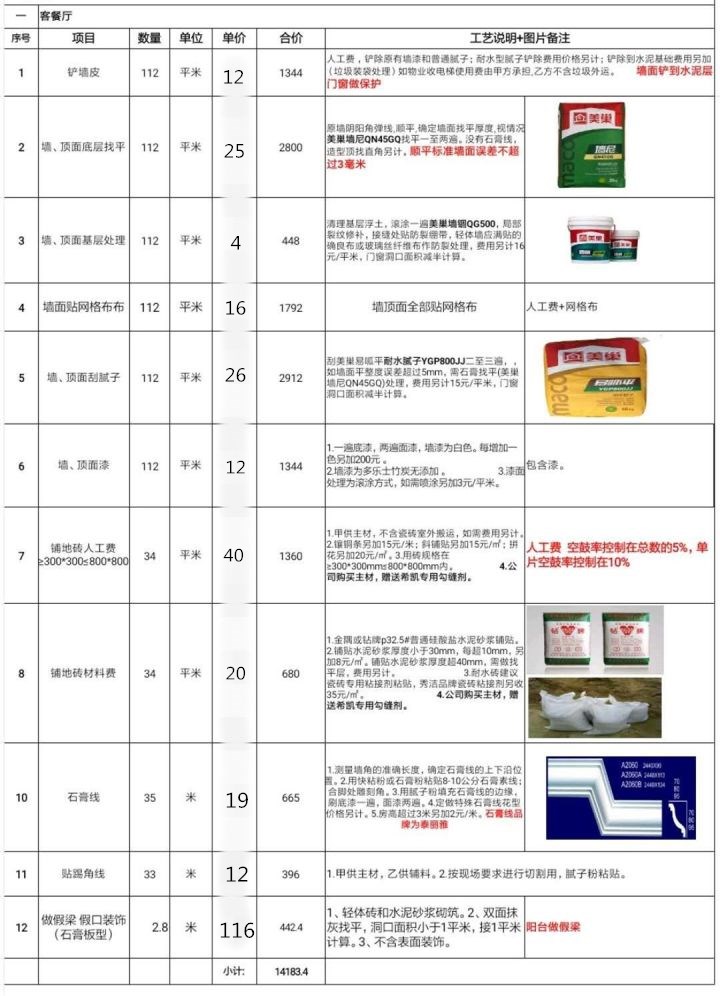 真实装修报价明细表，透明定价无隐藏费用