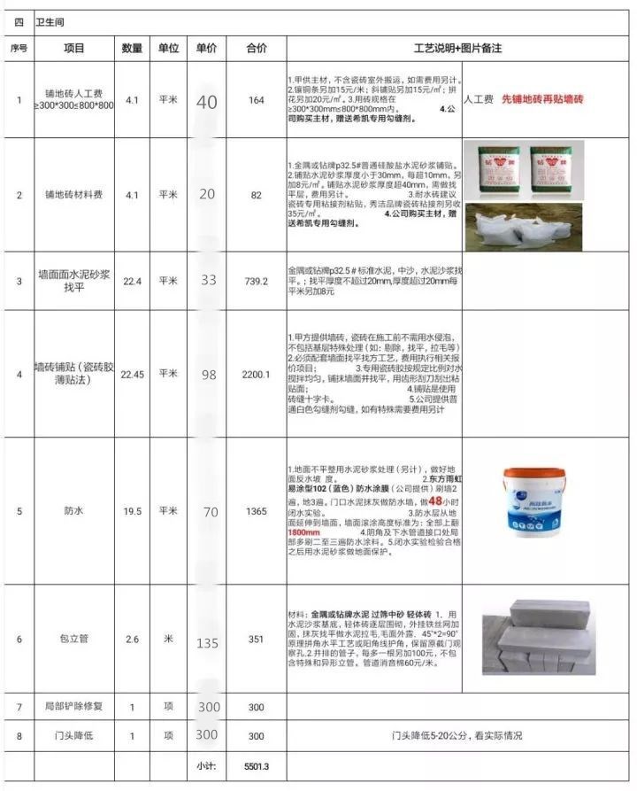 真真切切！透明装修报价单，含装修主材品牌+施工工艺