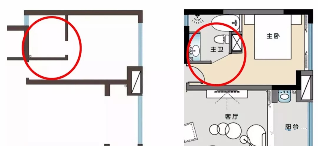 卫生间门正对着餐厅怎么改？教你改变各种尴尬卫生间对门户型