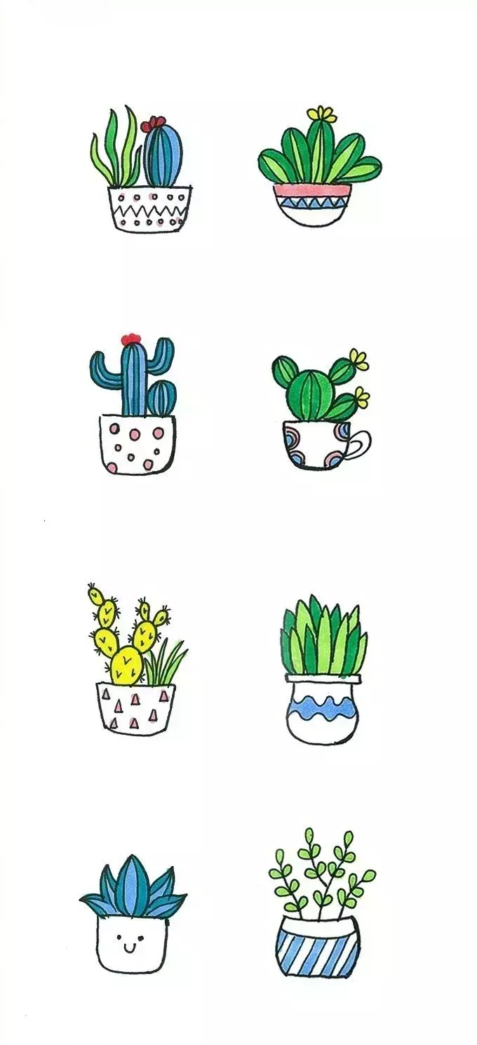 「简笔画」小盆栽简笔画大全,春天就要生机盎然