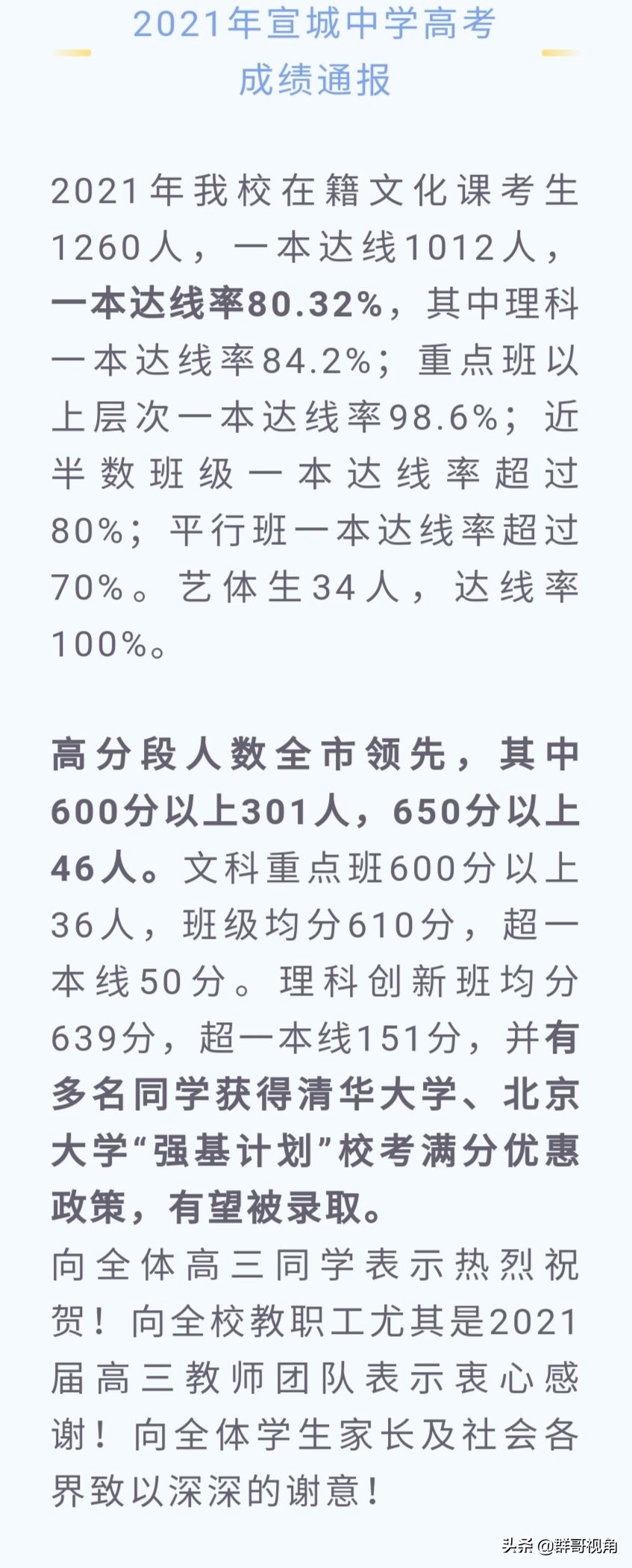 绩溪中学2017高考（宣城市12所高中2021年高考喜报）