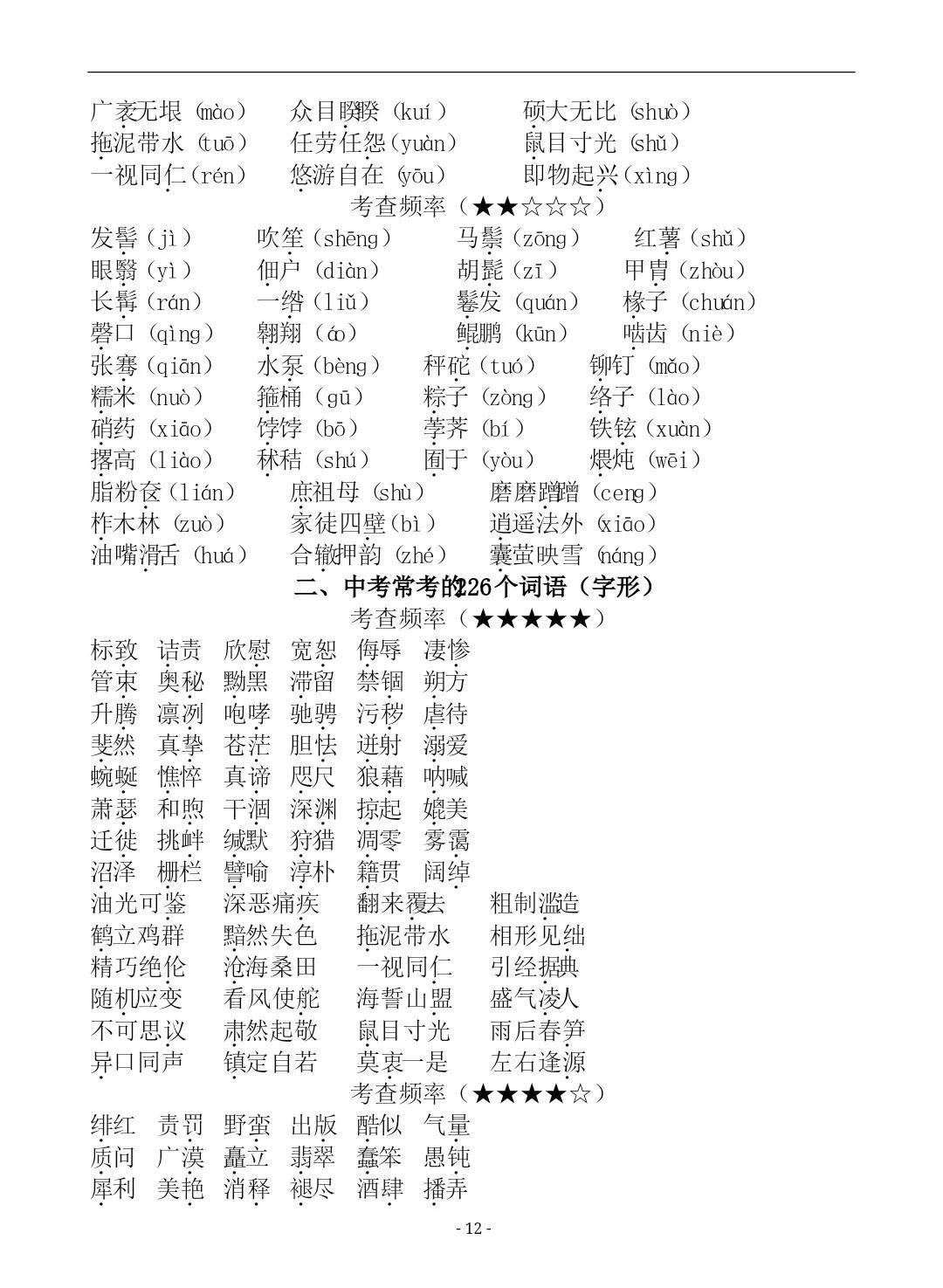 初中语文七八九年级易错字词汇总