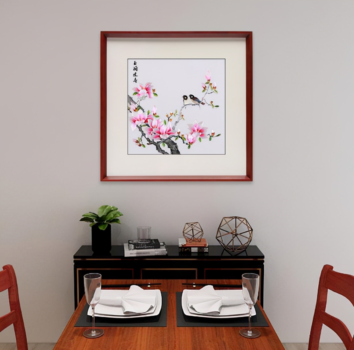 适合挂在餐厅的装饰画怎么选?开封汴绣手工刺绣花鸟吉祥画很经典