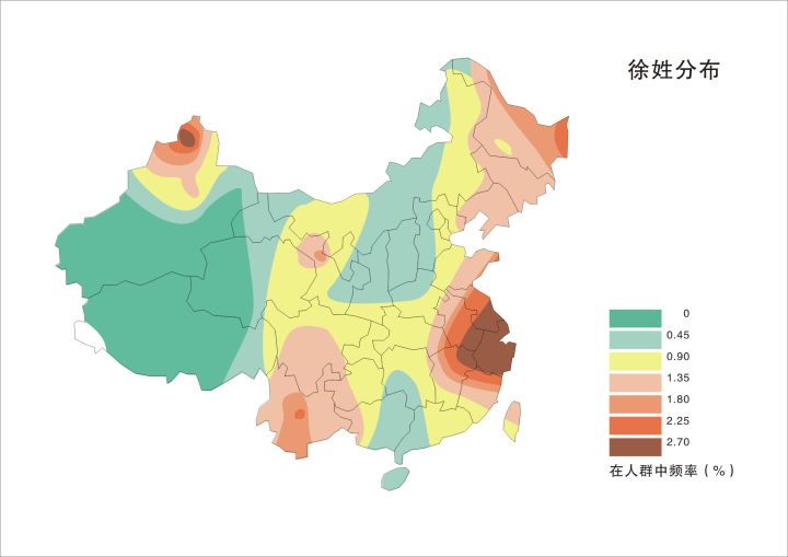 至2010年,根据国家统计局数据显示,按人口排序,徐姓在中国大陆列第