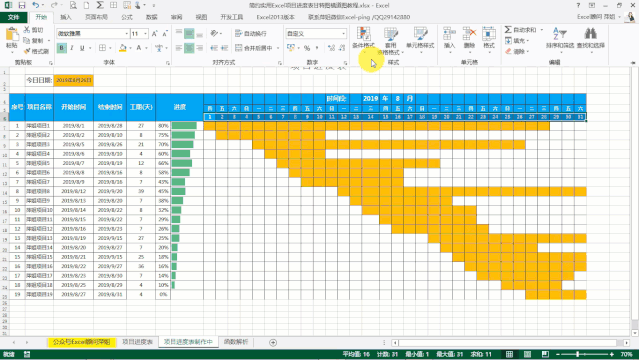 用Excel函数公式制作甘特图项目进度表｜横道图｜计划表